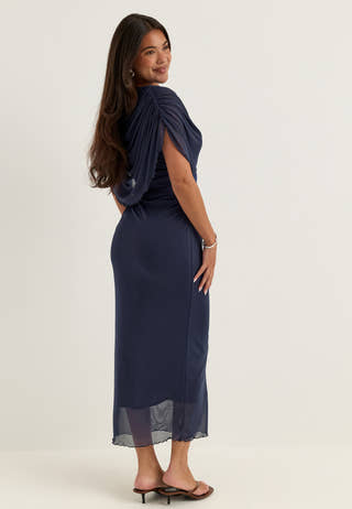 Cape Mesh Ankle Dress Blue