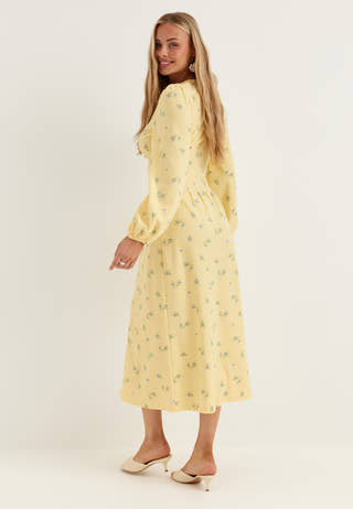 Midi Button Volume Sleeve Dress
