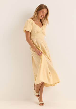 Seersucker Midi Dress Yellow