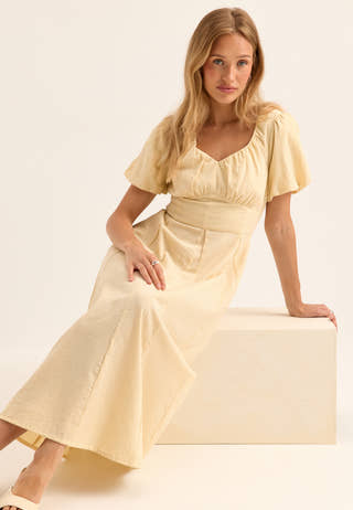 Seersucker Midi Dress Yellow
