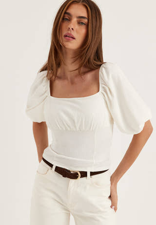 Volume Sleeve Top White