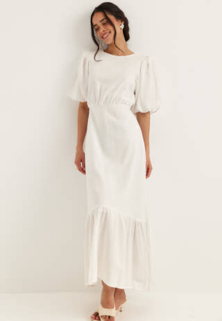 Balloon Sleeve Linen Maxi Dress