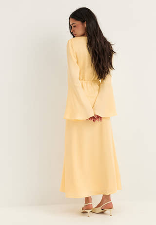 Flounce Sleeve Satin Maxi Dress