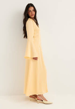 Flounce Sleeve Satin Maxi Dress