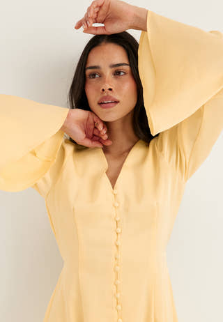 Flounce Sleeve Satin Maxi Dress