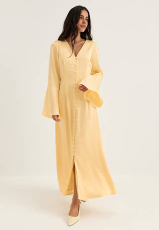 Flounce Sleeve Satin Maxi Dress