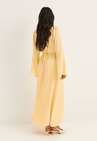 Flounce Sleeve Satin Maxi Dress