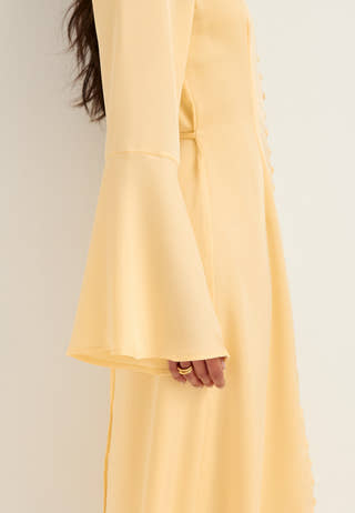 Flounce Sleeve Satin Maxi Dress
