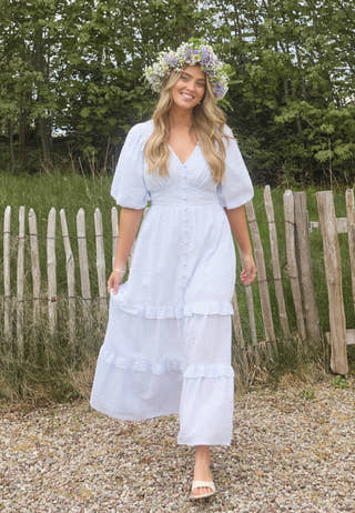 Puff Sleeve Frill Dress Striped