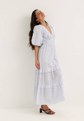 Puff Sleeve Frill Dress Striped