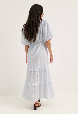 Puff Sleeve Frill Dress Striped