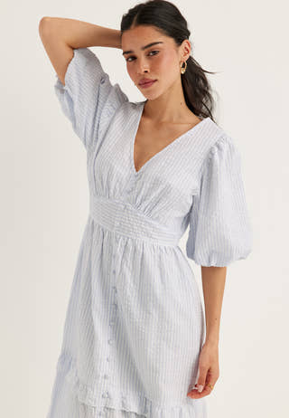 Puff Sleeve Frill Dress Striped