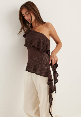 Asymmetric Frill Lace Top