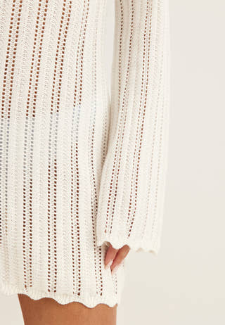 Boat Neck Structure Knitted Short Dress