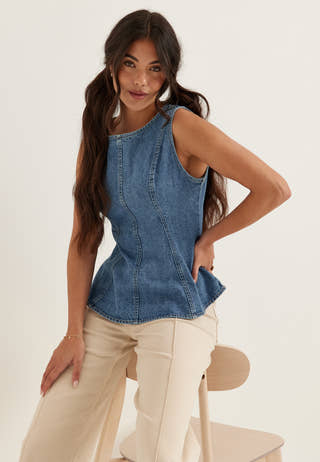 Denim Peplum Top