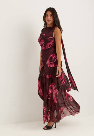 Scarf Mesh Ankle Dress