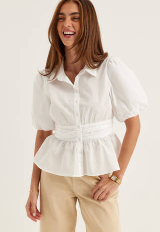 Waist Detail Cotton Blouse