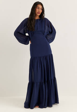 Batwing Chiffon Tiered Maxi Dress