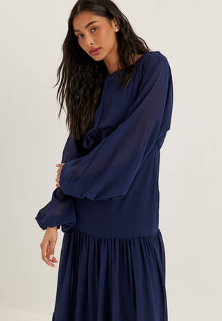 Batwing Chiffon Tiered Maxi Dress