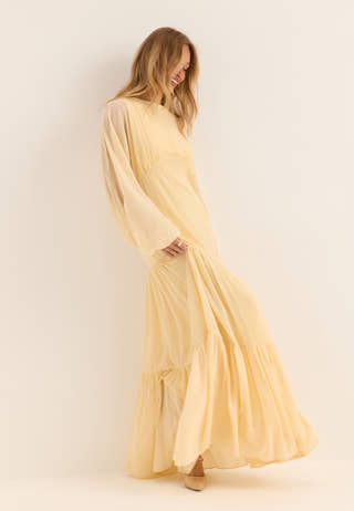 Batwing Chiffon Tiered Maxi Dress Yellow