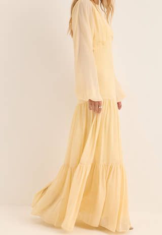 Batwing Chiffon Tiered Maxi Dress Yellow