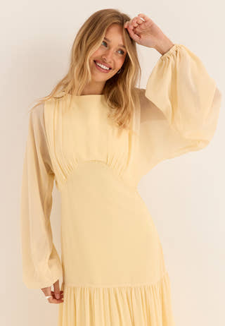Batwing Chiffon Tiered Maxi Dress Yellow