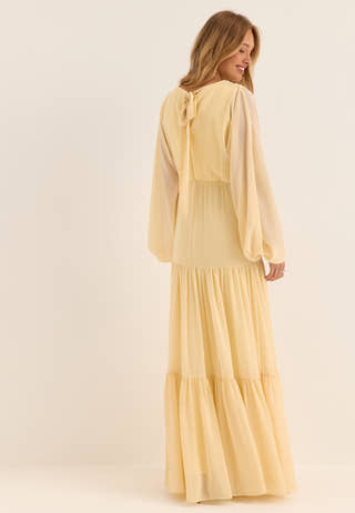 Batwing Chiffon Tiered Maxi Dress Yellow