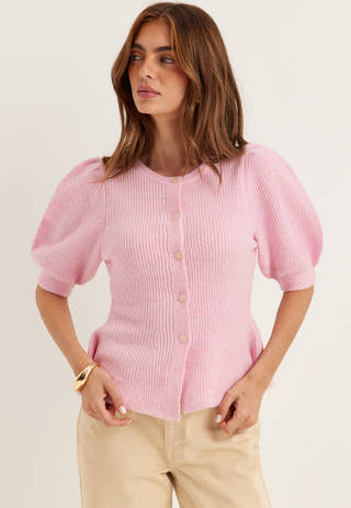 Pcsilly Ss Puff Knit Cardigan