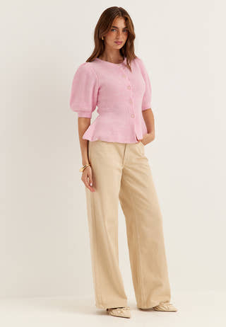 Pcsilly Ss Puff Knit Cardigan