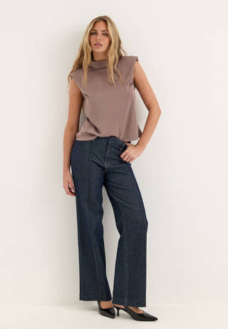 Cap Sleeve Satin Blouse Beige