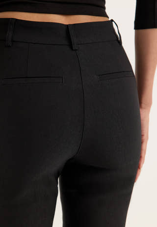 High Waist Stretchy Ankle Slit Trousers Black