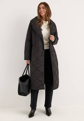 Quilted Long Jacket Black