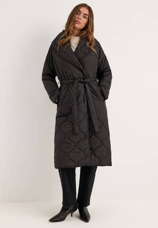 Quilted Long Jacket Black