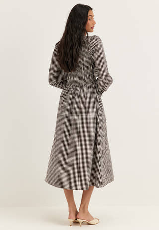 V-neck Cotton Smock Dress Patterned