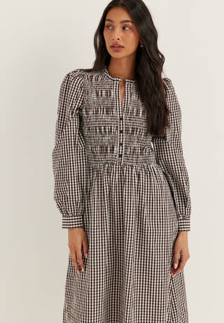 V-neck Cotton Smock Dress Patterned