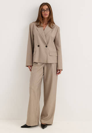 Mid Waist Pleated Suit Trousers Striped