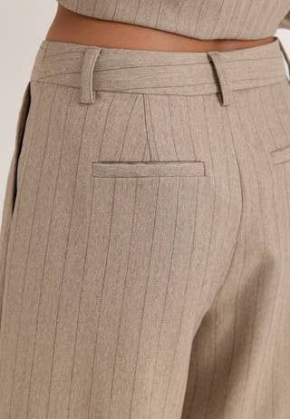 Mid Waist Pleated Suit Trousers Striped