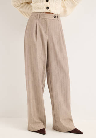Mid Waist Pleated Suit Trousers Striped