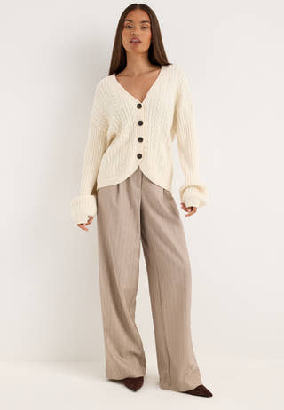 Mid Waist Pleated Suit Trousers Striped