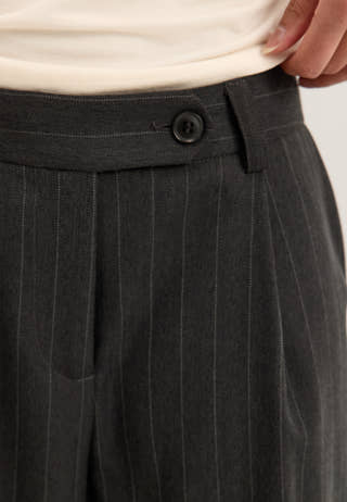 Mid Waist Pleated Suit Trousers Striped