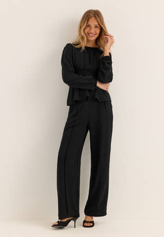 Crepe Front Seam Trousers Black