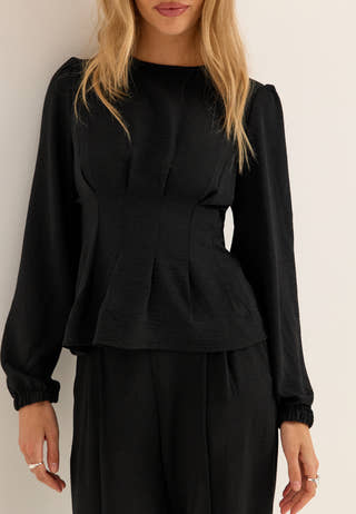 Crepe Pleated Blouse Black