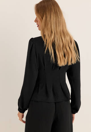 Crepe Pleated Blouse Black