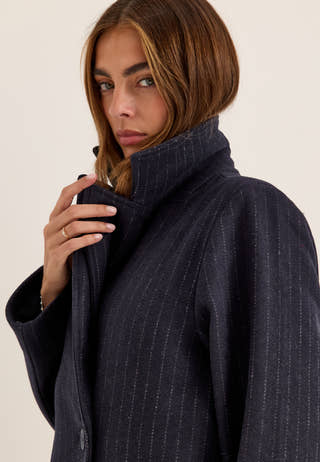 Straight Wool Blend Coat Striped