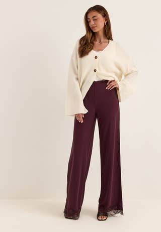 Lace Detail Trousers Red