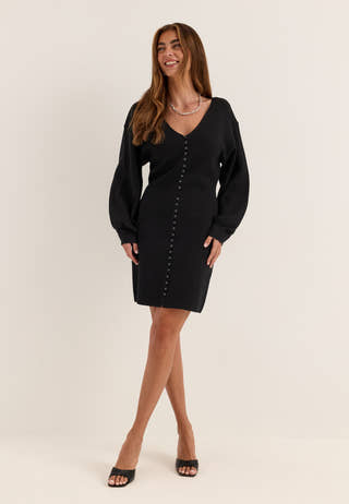 Knitted Mini Cardigan Dress Black