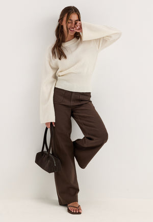 Knitted Wool Blend Wide Sleeve Sweater White