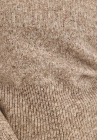 Knitted Wool Blend Wide Sleeve Sweater Beige