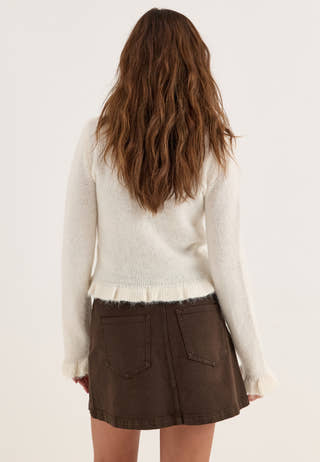Denim Button Mini Skirt Brown