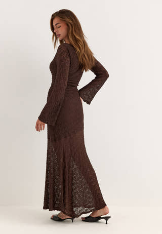 Long Sleeve Lace Maxi Dress Brown